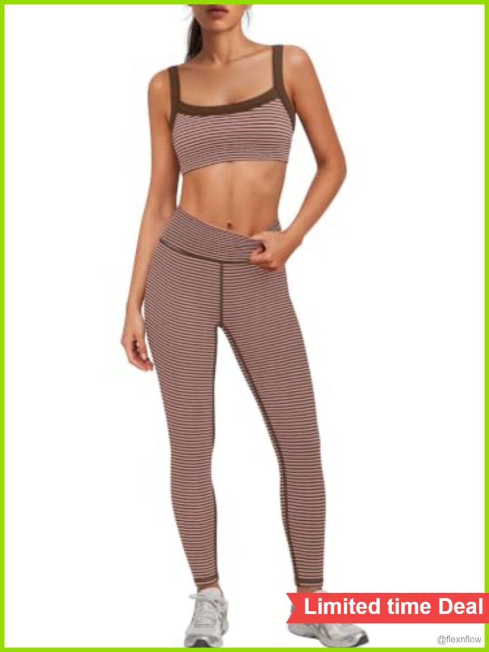 Striped 2 Piece Workout Set Spaghetti Strap Tank Built-in Bra High Waisted